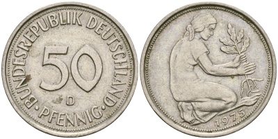 Германия 50 пфеннигов 1975 D KM 109 медно-никель 4573-1124