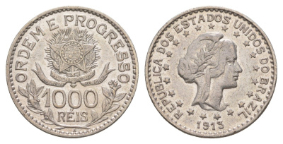 Бразилия 1000 реалов 1913 KM 513 серебро UNC 4631-452