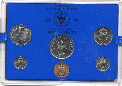 Швеция набор монетного двора из 6 монет 1981 в пластике, Карл XVI Густав (1973- ) KM MS19 UNC 4-3-7-179