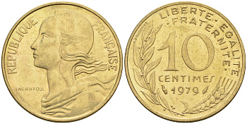 Франция 10 сантимов 1979 тип Марианна KM 929 медь алюминий никель 4594-1166