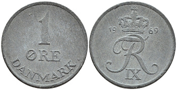 ДАНИЯ 1 ЭРЕ 1969 С; S, ФРЕДЕРИК IX (1947-1972) KM 839.2 цинк 46-1151