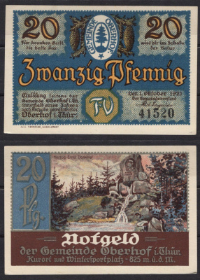 Германия, Оберхоф 20 пфеннигов 1921 Нотгельд, юбилейный выпуск Gra 996.4-6/18 бумага 7555-46-2-2