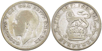 Великобритания 6 пенсов 1927 Георг V (1910-1936) KM 828, Spink 4034 серебро 26-665