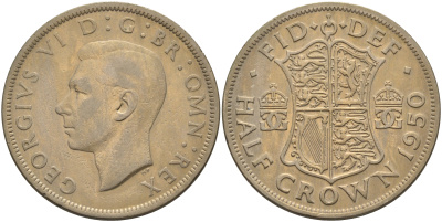 Великобритания 1/2 кроны 1950 Георг VI (1936-1952) KM 879, Spink 4106 медно-никель 4367-1231