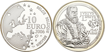 Бельгия 10 евро 2006 400 лет со дня смерти Юста Липсия (1547-1606), философа, филолога, последователя Сенеки KM 2555 серебро PROOF 01-151-14
