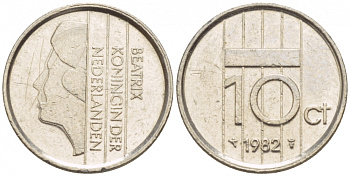 Нидерланды 10 центов 1982 Беатрикс (1980-2013) KM 203 никель 4547-923