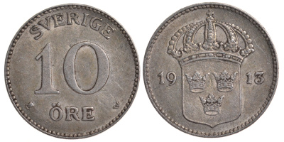 ШВЕЦИЯ 10 ЭРЕ 1913 W KM 780 серебро 4179-552