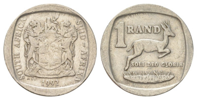 ЮАР 1 ранд 1992 KM 138 медь плакированная никелем 4627-252