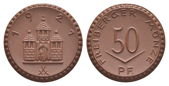 Фрайберг 50 пфеннигов 1921 Men05 8084.8, Men22.2 10080.8, Scheuch 120a фарфор 1094-10-43