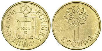 Португалия 1 эскудо 1990 KM 631 никель латунь 4147-627