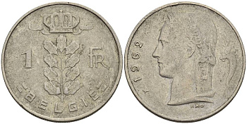 БЕЛЬГИЯ 1 ФРАНК 1962 BELGIE KM 143.1 медно-никель 4546-353
