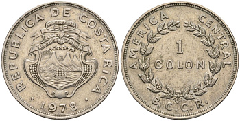 Коста-Рика 1 колон 1978 KM 86.2, Schoen 45 медно-никель 4117-921