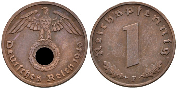 Германия 1 рейхспфенниг 1940 F KM 89, J. 361 бронза 4567-1114