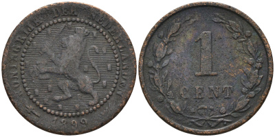 Нидерланды 1 цент 1899 Вильгельмина (1890-1948) KM 107 бронза    4169-247