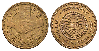 Нидерланды, Вестерворт муниципальный жетон - 1 "медная рука" 1976 диаметр 30 мм, вес 10 гр бронза 189-1146