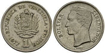 Венесуэла 1 боливар 1977 Симон Боливар KM 52 никель 4172-234