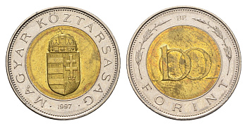 Венгрия 100 форинтов 1997 KM 721 биметалл UNC 92-312