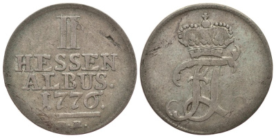 Гессен-Кассель 2 альбус 1776 BR KM 511 серебро 1522-1114