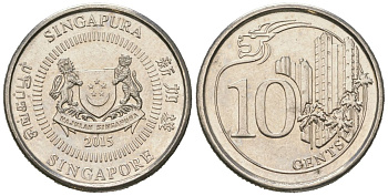 Сингапур 10 центов 2015 KM 346 сталь плакированная никелем aUNC 4618-824