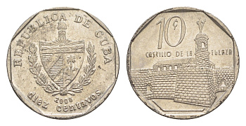 Куба 10 сентаво 2008 форт в Гаване Ла-Фуэрса KM 576.2, JMA MC20, Schoen 714 сталь плакированная никелем 4644-749