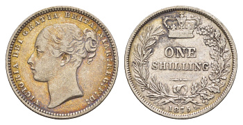 Великобритания 1 шиллинг 1875 Виктория (1837-1901) KM 734.2, Spink 3906A серебро 1520-1325