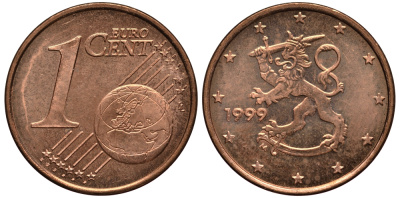 Финляндия 1 евроцент 1999 KM 98 сталь плакированная медью XF-UNC 4181-159