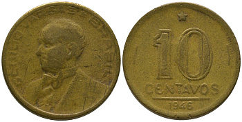 Бразилия 10 сентаво 1946 KM 555a.2 алюминиевая бронза 4567-822