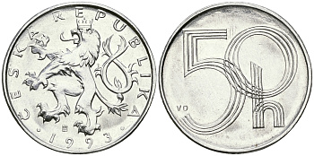 ЧЕХИЯ 50 ГЕЛЛЕРОВ 1993 KM 3.1 алюминий UNC 540-254