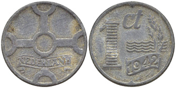 НИДЕРЛАНДЫ 1 ЦЕНТ 1942 ВИЛЬГЕЛЬМИНА I (1891-1948), ГЕРМАНСКАЯ ОККУПАЦИЯ, ВТОРАЯ МИРОВАЯ ВОЙНА KM 170 цинк 4532-1131