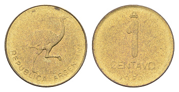 Аргентина 1 сентаво 1987 KM 96 латунь 4664-169