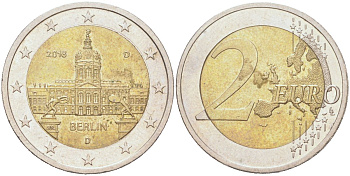Германия 2 евро 2018 D, Федеральные земли Германии - Берлин KM 367 биметалл 4128-134