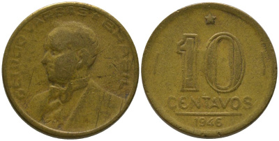 Бразилия 10 сентаво 1946 KM 555a.2 алюминиевая бронза 4567-822