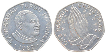 Тонга 1 паанга 1982 Рождество, тираж 5.000 экземпляров KM 77 медно-никель BU 4178-921