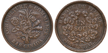 Канада 1 су 1838 народный банк (Banque du Peuple_ CCT LC-5A, KM Tn4, Breton His 715 медь 1531-844