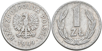 Польша 1 злотый 1949 KM 45a алюминий 117-744