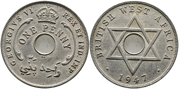 Британская Западная Африка 1 пенни 1947 Георг VI (1937-1952) KM 19 медно-никель 1523-313