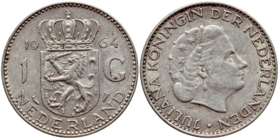 Нидерланды 1 гульден 1964 Юлиана (1948-1980) KM 184 серебро 1522-144