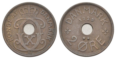 Дания 2 эре 1929 N, Кристиан X (1912-1947) KM 827 бронза 4701-736