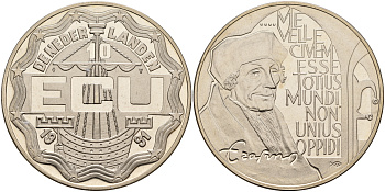 НИДЕРЛАНДЫ 10 ЭКЮ 1991 ЭРАЗМ РОТТЕРДАМСКИЙ медно-никель UNC 1066-6-42