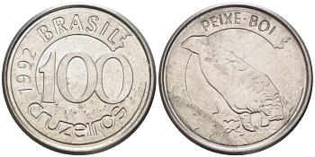 БРАЗИЛИЯ 100 КРУЗЕЙРО 1992 РЕФОРМА 1990-1993, ЛАМАНТИН KM 623 нержавеющая сталь 4387-1049