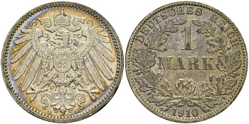 Германия 1 марка 1910 A Weege 18, J. 17, KM 14 серебро aUNC 65-231