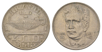 Бразилия 400 реалов 1937 Освалду Крус KM 539 медно-никель 4624-1243