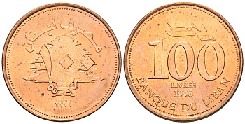 Ливан 100 ливров 1996 кедровое дерево KM 38 медь цинк UNC 87-922