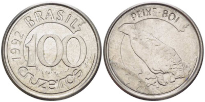 БРАЗИЛИЯ 100 КРУЗЕЙРО 1992 РЕФОРМА 1990-1993, ЛАМАНТИН KM 623 нержавеющая сталь 4387-1049