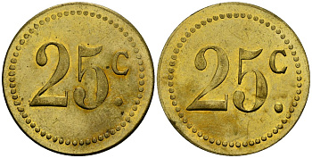 Франция 25†сантимов XIX-XX век ресторанный жетон латунь 4166-1112