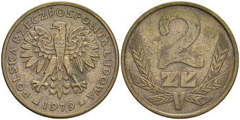 Польша 2 злотых 1979 MW KM 80.1 латунь 192-354