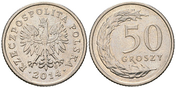 Польша 50 грошей 2014 MW KM 281 медно-никель UNC 4566-125