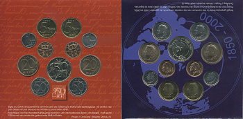 Бельгия набор из 10 монет + жетон 2000 Belgie-Belgique, 150 лет Национальному банку Бельгии, в оригинальном картонном буклете KM MS 13 UNC 6-6-2-25