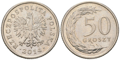 Польша 50 грошей 2014 MW KM 281 медно-никель UNC 4566-125