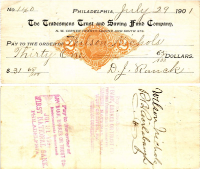 США чек на 31,65 долларов 1901 Филадельфия бумага 3295-88-3-1